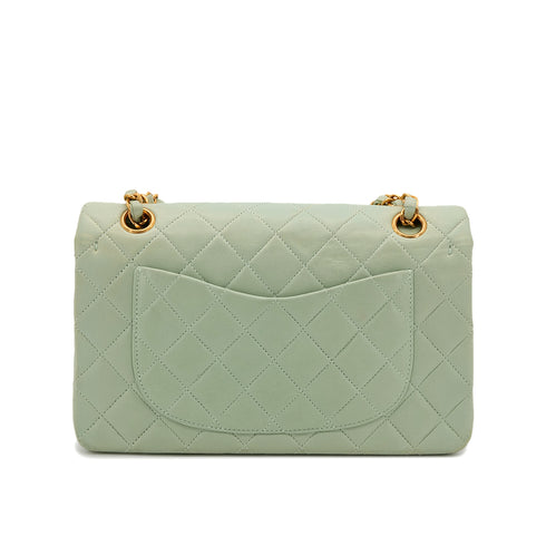 CHANEL VINTAGE CLASSIC FLAP SMALL CHAIN SHOULDER BAG LIGHT GREEN LAMB SKIN 90301110 - PURPOSE