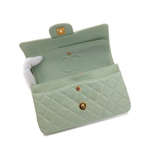 CHANEL VINTAGE CLASSIC FLAP SMALL CHAIN SHOULDER BAG LIGHT GREEN LAMB SKIN 90301110 - PURPOSE