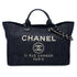 CHANEL DEAUVILLE GM CHAIN TOTE BAG NAVY CANVAS LEATHER 90301111 - PURPOSE