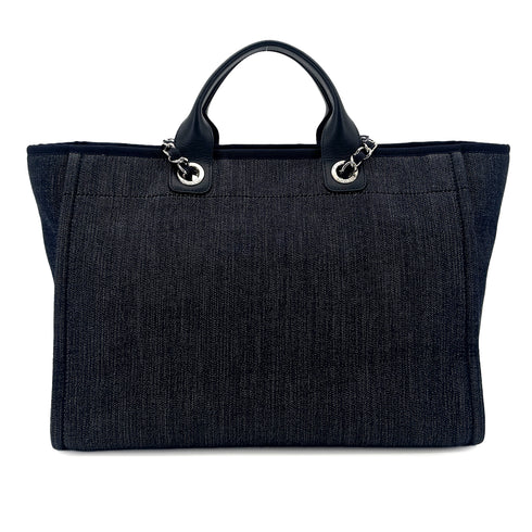 CHANEL DEAUVILLE GM CHAIN TOTE BAG NAVY CANVAS LEATHER 90301111 - PURPOSE