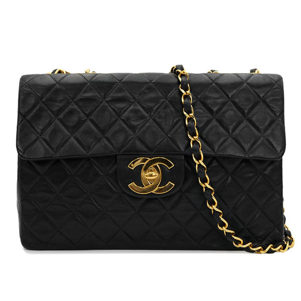 CHANEL VINTAGE MAXI MATELASSE 34 CHAIN SHOULDER BAG BLACK LAMB SKIN 90301112 - PURPOSE