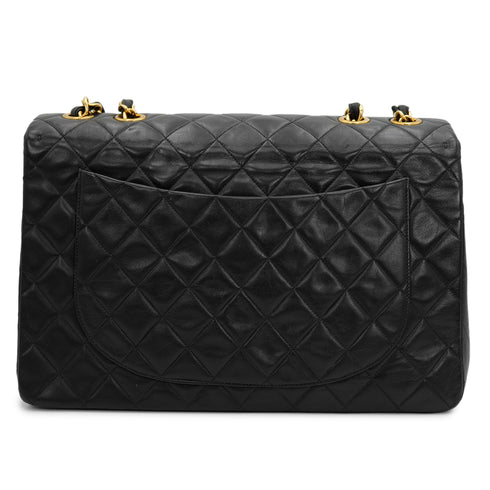 CHANEL VINTAGE MAXI MATELASSE 34 CHAIN SHOULDER BAG BLACK LAMB SKIN 90301112 - PURPOSE