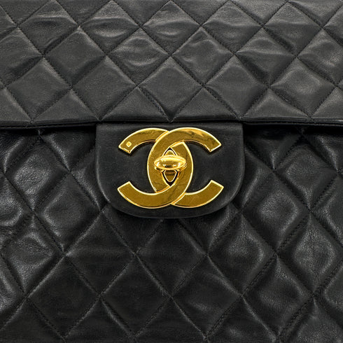 CHANEL VINTAGE MAXI MATELASSE 34 CHAIN SHOULDER BAG BLACK LAMB SKIN 90301112 - PURPOSE
