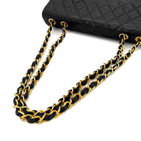 CHANEL VINTAGE MAXI MATELASSE 34 CHAIN SHOULDER BAG BLACK LAMB SKIN 90301112 - PURPOSE