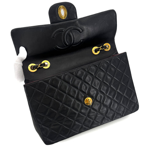 CHANEL VINTAGE MAXI MATELASSE 34 CHAIN SHOULDER BAG BLACK LAMB SKIN 90301112 - PURPOSE
