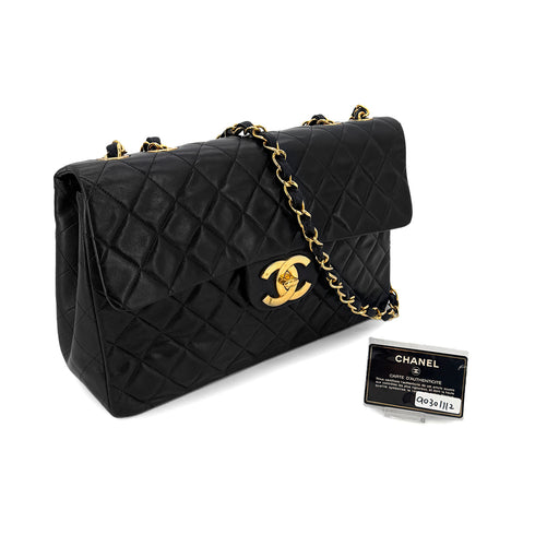 CHANEL VINTAGE MAXI MATELASSE 34 CHAIN SHOULDER BAG BLACK LAMB SKIN 90301112 - PURPOSE