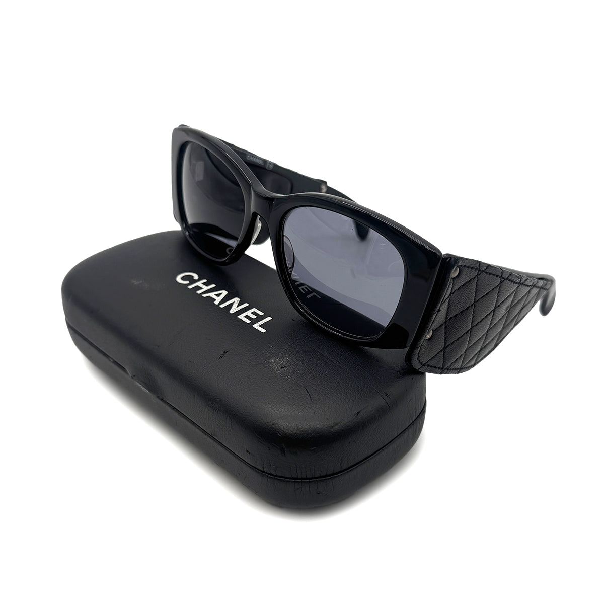 CHANEL VINTAGE SUNGLASSES MATELASSE BLACK BLUE EYEWEAR 90301119