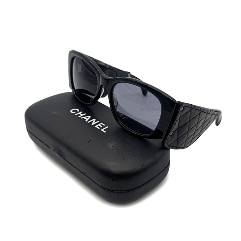 CHANEL VINTAGE SUNGLASSES MATELASSE BLACK BLUE EYEWEAR 90301119 - PURPOSE