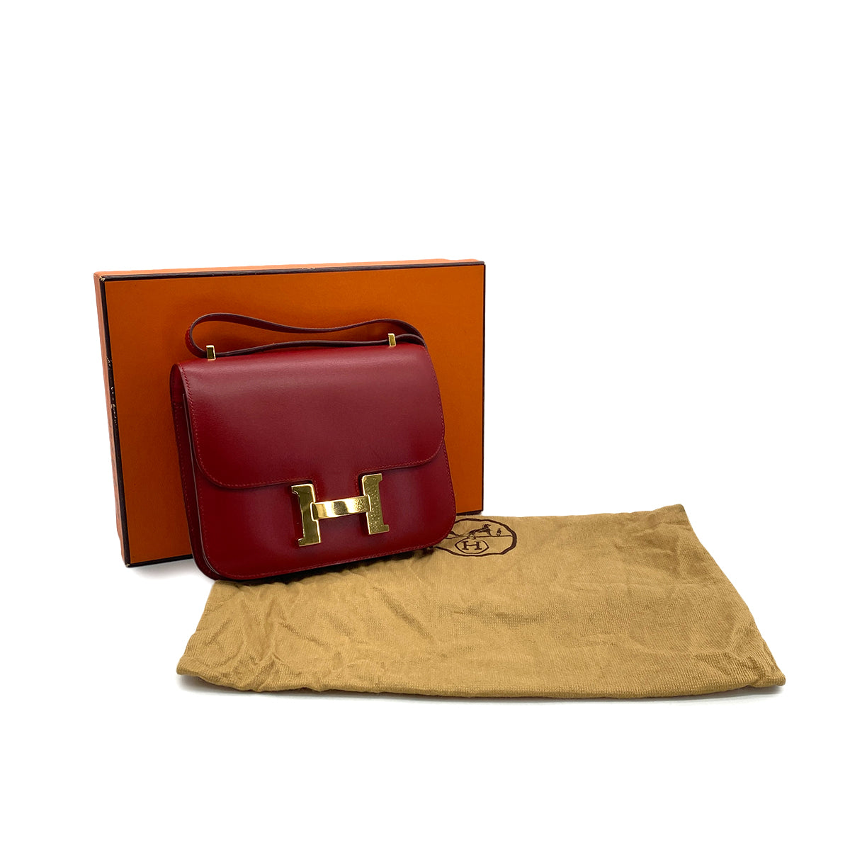 HERMES CONSTANCE 18 ROUGE VIF BOXCALF SHOULDER BAG 〇U GHW 90301626