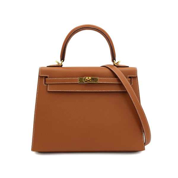 HERMES KELLY 25 SELLIER GOLD EPSOM HAND SHOULDER BAG B GHW 90301628 - PURPOSE