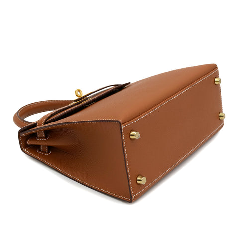 HERMES KELLY 25 SELLIER GOLD EPSOM HAND SHOULDER BAG B GHW 90301628 - PURPOSE