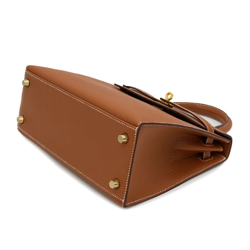 HERMES KELLY 25 SELLIER GOLD EPSOM HAND SHOULDER BAG B GHW 90301628 - PURPOSE