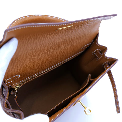 HERMES KELLY 25 SELLIER GOLD EPSOM HAND SHOULDER BAG B GHW 90301628 - PURPOSE
