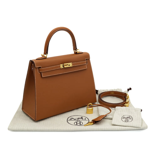 HERMES KELLY 25 SELLIER GOLD EPSOM HAND SHOULDER BAG B GHW 90301628 - PURPOSE