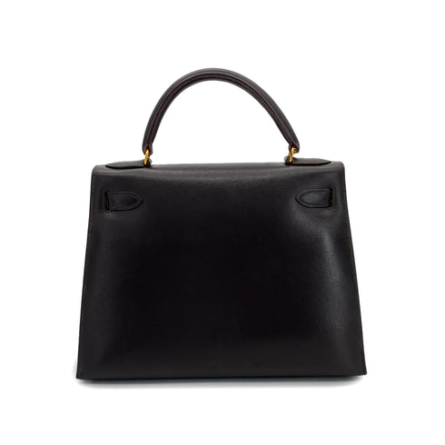 HERMES KELLY 28 SELLIER EBENE BOX CALF HAND SHOULDER BAG 〇U GHW 90301631 - PURPOSE