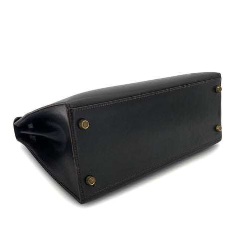 HERMES KELLY 28 SELLIER EBENE BOX CALF HAND SHOULDER BAG 〇U GHW 90301631 - PURPOSE