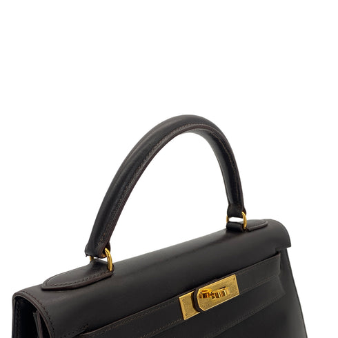 HERMES KELLY 28 SELLIER EBENE BOX CALF HAND SHOULDER BAG 〇U GHW 90301631 - PURPOSE