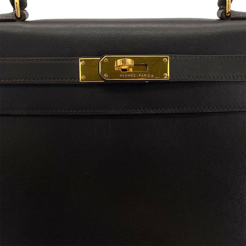 HERMES KELLY 28 SELLIER EBENE BOX CALF HAND SHOULDER BAG 〇U GHW 90301631 - PURPOSE