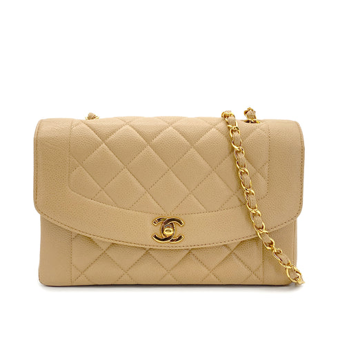CHANEL VINTAGE MATELASSE CHAIN SHOULDER BAG BEIGE CAVIAR SKIN 90301634 - PURPOSE