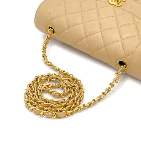 CHANEL VINTAGE MATELASSE CHAIN SHOULDER BAG BEIGE CAVIAR SKIN 90301634 - PURPOSE