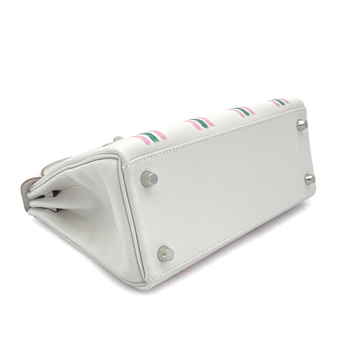 HERMES KELLY25 RETOURNE TARTAN LIGHT NEW GRIS PERLE VERT MOYEN ROSE BUBBLEGUM SWIFT K 90301644 - PURPOSE