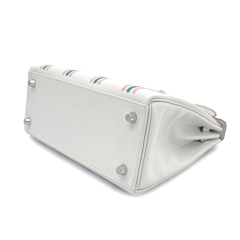 HERMES KELLY25 RETOURNE TARTAN LIGHT NEW GRIS PERLE VERT MOYEN ROSE BUBBLEGUM SWIFT K 90301644 - PURPOSE