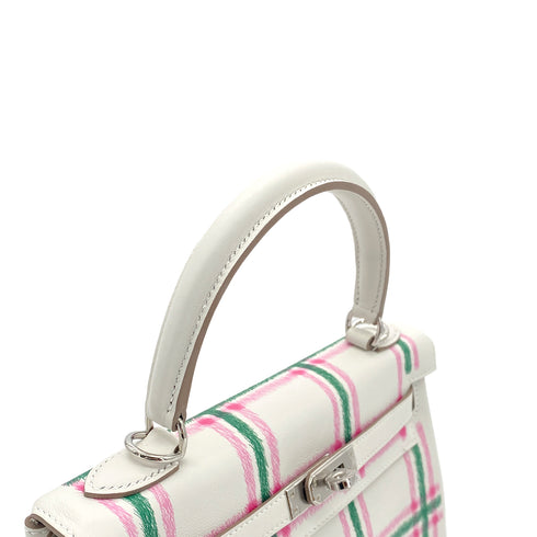 HERMES KELLY25 RETOURNE TARTAN LIGHT NEW GRIS PERLE VERT MOYEN ROSE BUBBLEGUM SWIFT K 90301644 - PURPOSE