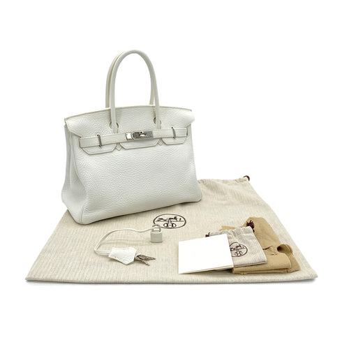 HERMES BIRKIN 30 WHITE TAURILLON CLEMENCE HAND BAG □N SHW 90301658 - PURPOSE