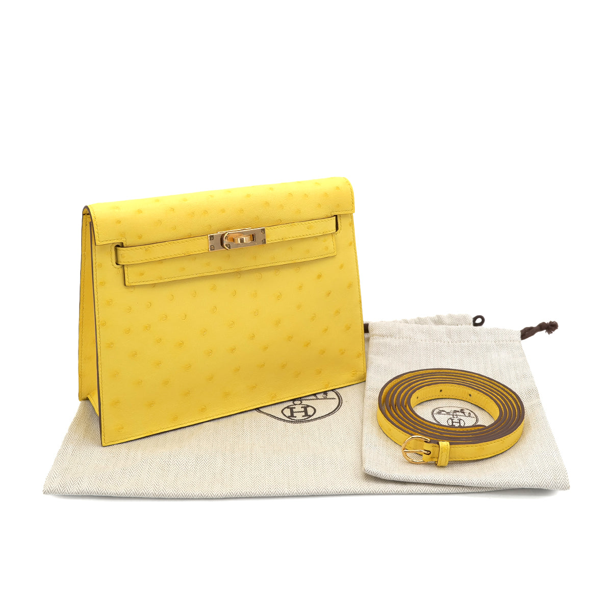 HERMES KELLY DANCE2 JAUNE CITRON OSTRICH 4WAY BAG Y RGHW 90301659