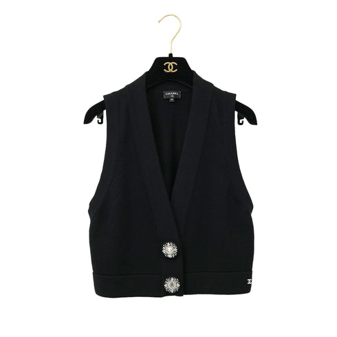 CHANEL COCOMARK BIJOU BUTTON KNIT VEST BLACK CASHMERE 40 P73 RTW 90301668 - PURPOSE