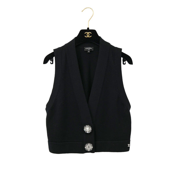 CHANEL COCOMARK BIJOU BUTTON KNIT VEST BLACK CASHMERE 40 P73 RTW 90301668