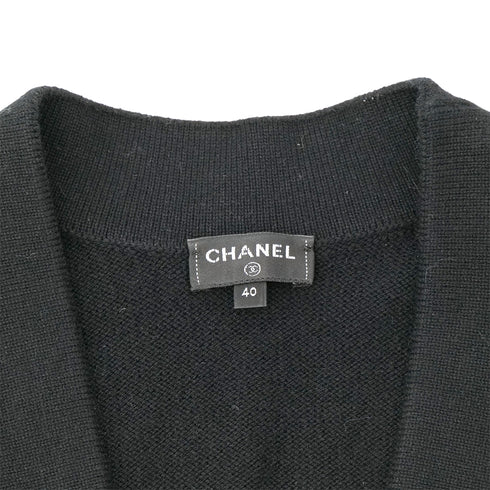 CHANEL COCOMARK BIJOU BUTTON KNIT VEST BLACK CASHMERE 40 P73 RTW 90301668 - PURPOSE