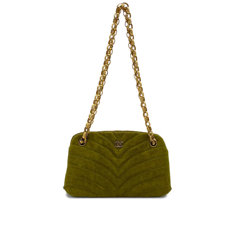 CHANEL VINTAGE BIJOU CHAIN SHOULDER BAG KAHKI CANVAS 90301698 - PURPOSE