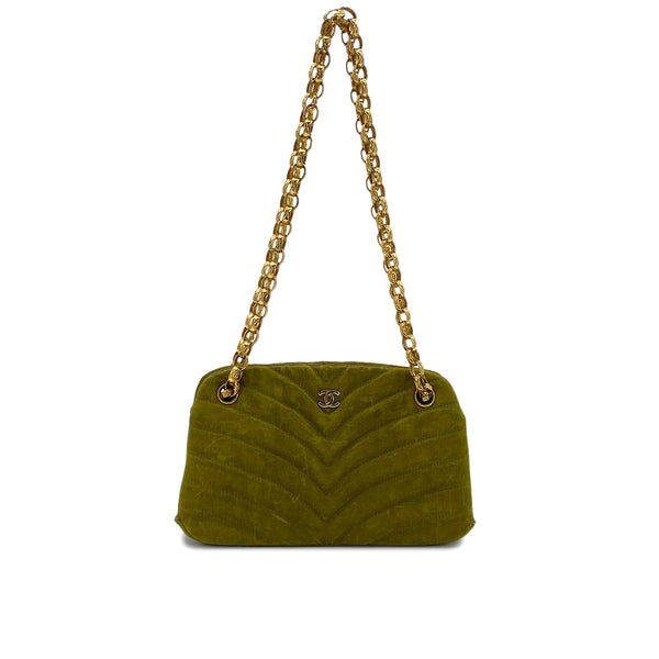 CHANEL VINTAGE BIJOU CHAIN SHOULDER BAG KAHKI CANVAS 90301698 - PURPOSE