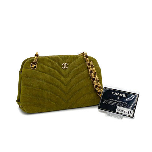 CHANEL VINTAGE BIJOU CHAIN SHOULDER BAG KAHKI CANVAS 90301698 - PURPOSE