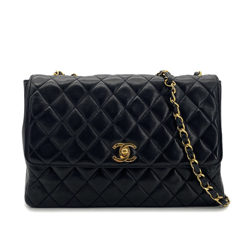 CHANEL VINTAGE MATELASSE CHAIN SHOULDER BAG BLACK LAMB SKIN 90301699 - PURPOSE