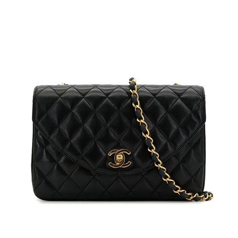 CHANEL VINTAGE MATELASSE HALF MOON CHAIN SHOULDER BAG BLACK LAMB SKIN 90301701 - PURPOSE
