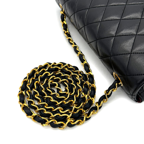 CHANEL VINTAGE MATELASSE HALF MOON CHAIN SHOULDER BAG BLACK LAMB SKIN 90301701 - PURPOSE