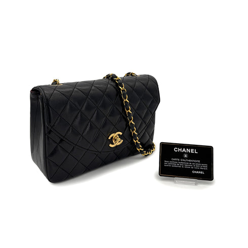 CHANEL VINTAGE MATELASSE HALF MOON CHAIN SHOULDER BAG BLACK LAMB SKIN 90301701 - PURPOSE