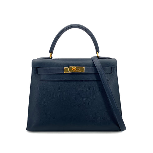 HERMES KELLY 28 SELLIER BLUE MARINE COUCHEVEL HAND SHOULDER BAG 〇Y GHW 90301705 - PURPOSE