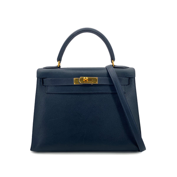 HERMES KELLY 28 SELLIER BLUE MARINE COUCHEVEL HAND SHOULDER BAG 〇Y GHW 90301705 - PURPOSE