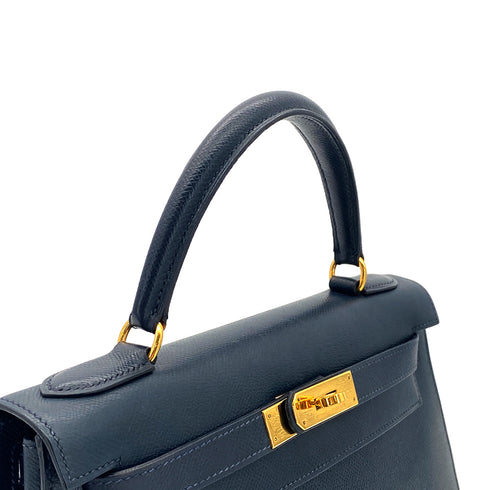 HERMES KELLY 28 SELLIER BLUE MARINE COUCHEVEL HAND SHOULDER BAG 〇Y GHW 90301705 - PURPOSE