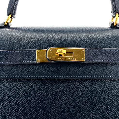 HERMES KELLY 28 SELLIER BLUE MARINE COUCHEVEL HAND SHOULDER BAG 〇Y GHW 90301705 - PURPOSE