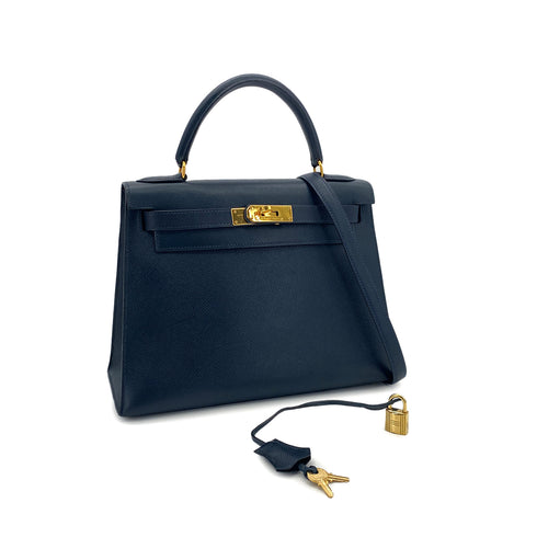 HERMES KELLY 28 SELLIER BLUE MARINE COUCHEVEL HAND SHOULDER BAG 〇Y GHW 90301705 - PURPOSE