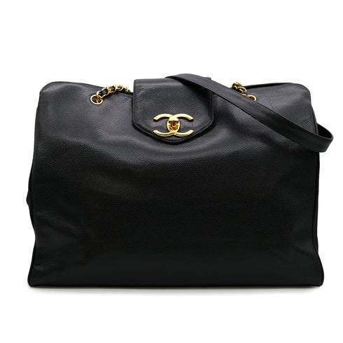 CHANEL VINTAGE SUPER MODEL BIG COCO CHAIN TOTE BAG BLACK CAVIAR SKIN 90301707 - PURPOSE