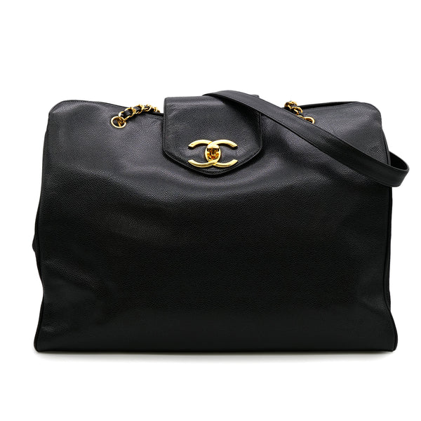 CHANEL VINTAGE SUPER MODEL BIG COCO CHAIN TOTE BAG BLACK CAVIAR SKIN 90301707 - PURPOSE