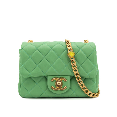 CHANEL MINI MATELASSE CHAIN SHOULDER BAG GREEN LAMB SKIN 90301708 - PURPOSE