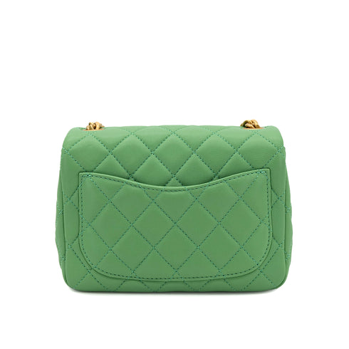 CHANEL MINI MATELASSE CHAIN SHOULDER BAG GREEN LAMB SKIN 90301708 - PURPOSE