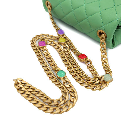 CHANEL MINI MATELASSE CHAIN SHOULDER BAG GREEN LAMB SKIN 90301708 - PURPOSE