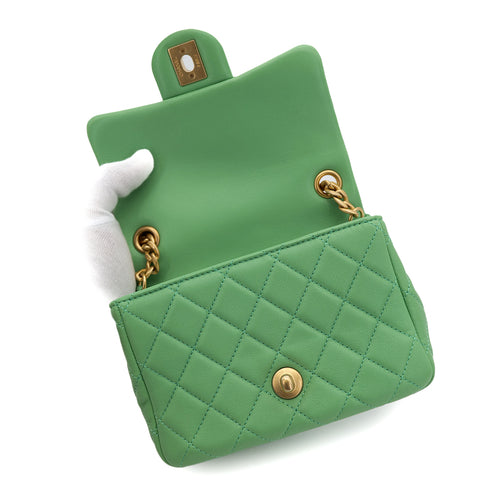 CHANEL MINI MATELASSE CHAIN SHOULDER BAG GREEN LAMB SKIN 90301708 - PURPOSE